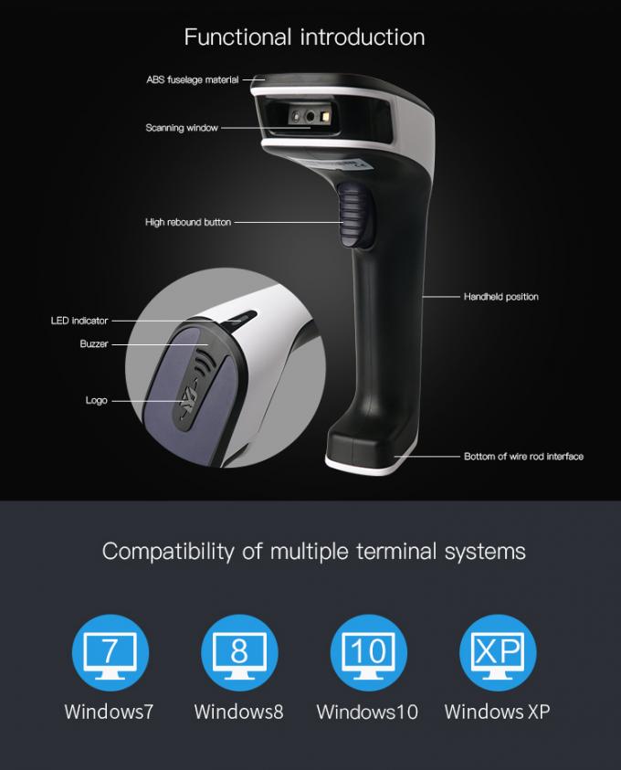Draadloze Handbediende de Streepjescodescanner Bluetooth 2.4G 3 van 1D in 1 1600mAh-Batterijcapaciteit