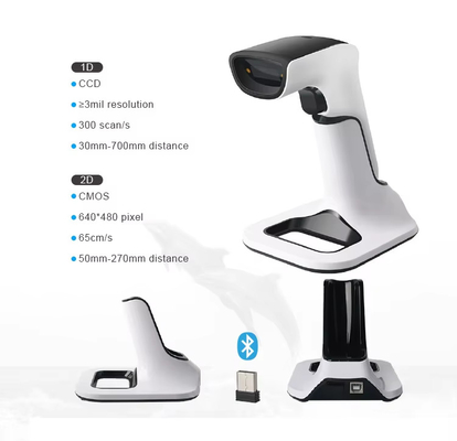 2200mAh 2D Bluetooth QR Code Reader En Draadloos 2.4G Image Barcode Scanner DS6510B-M9 Met oplaadstandaard